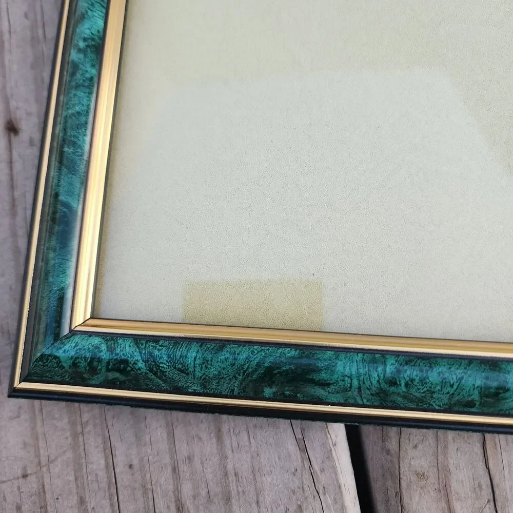 Vintage Green,Gold & Black 11x9 Glass Picture Frame Collectible Made in Thailand